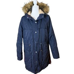 Tommy Hilfiger Navy Faux-Fur Trim Hooded Trench Parka